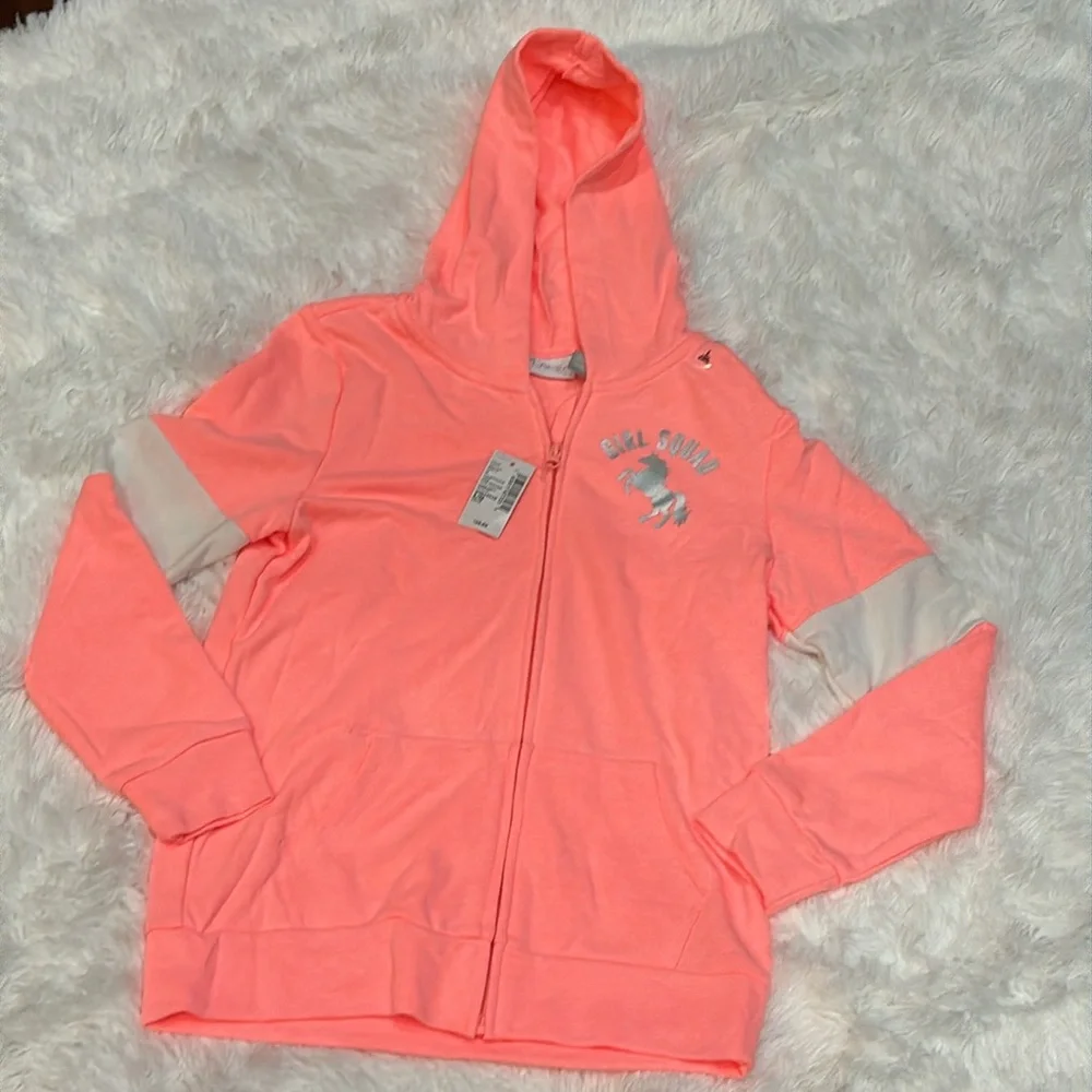 NWT CHILDREN’S PLACE Girls Large 10/12 Peach Girl Squad Unicorn Zip Hoodie